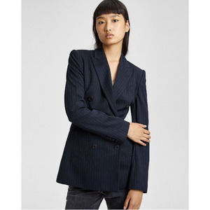 Theory Knit Power Jacket Blazer Deep Navy Pinstriped Menswear 8